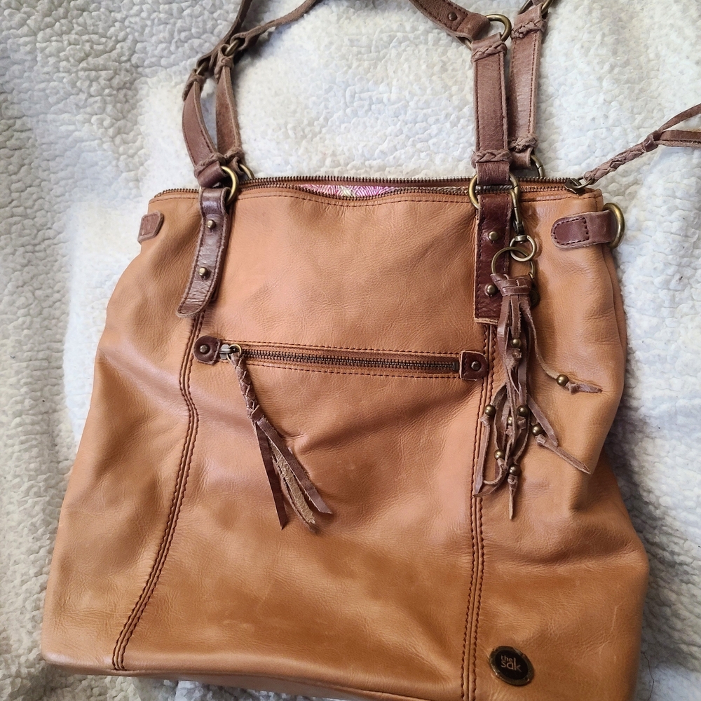 Tan Leather Shoulder Bag with Braided Straps
